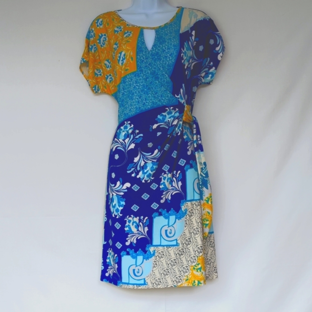 DONNA MORGAN for A PEA IN THE POD | Faux Wrap Yellow & Blue Maternity Dress 🤰